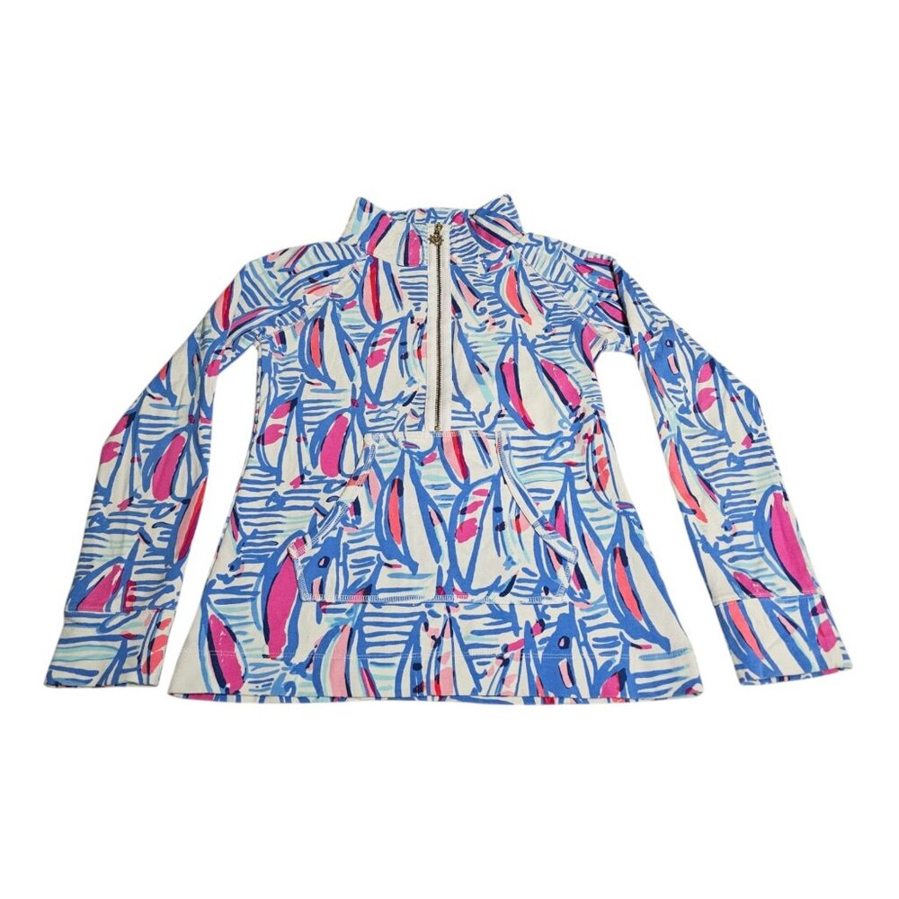 Lilly Pulitzer Skipper Popover Red Right Return Sailboat Size XS 1/2 Zip 33261